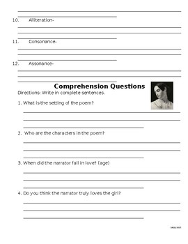 comprehension questions for annabel lee