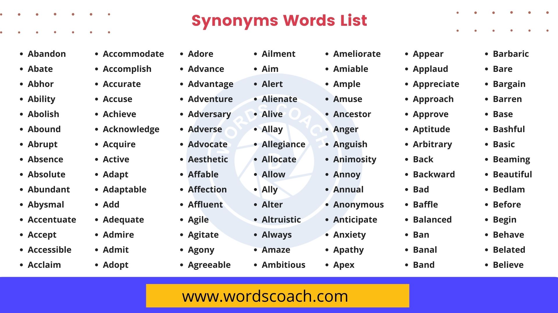 comprehensive synonyms in english