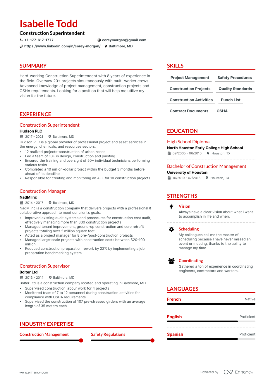 construction superintendent resume