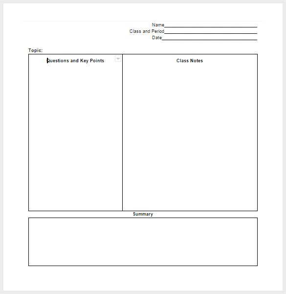 cornell notes template google docs