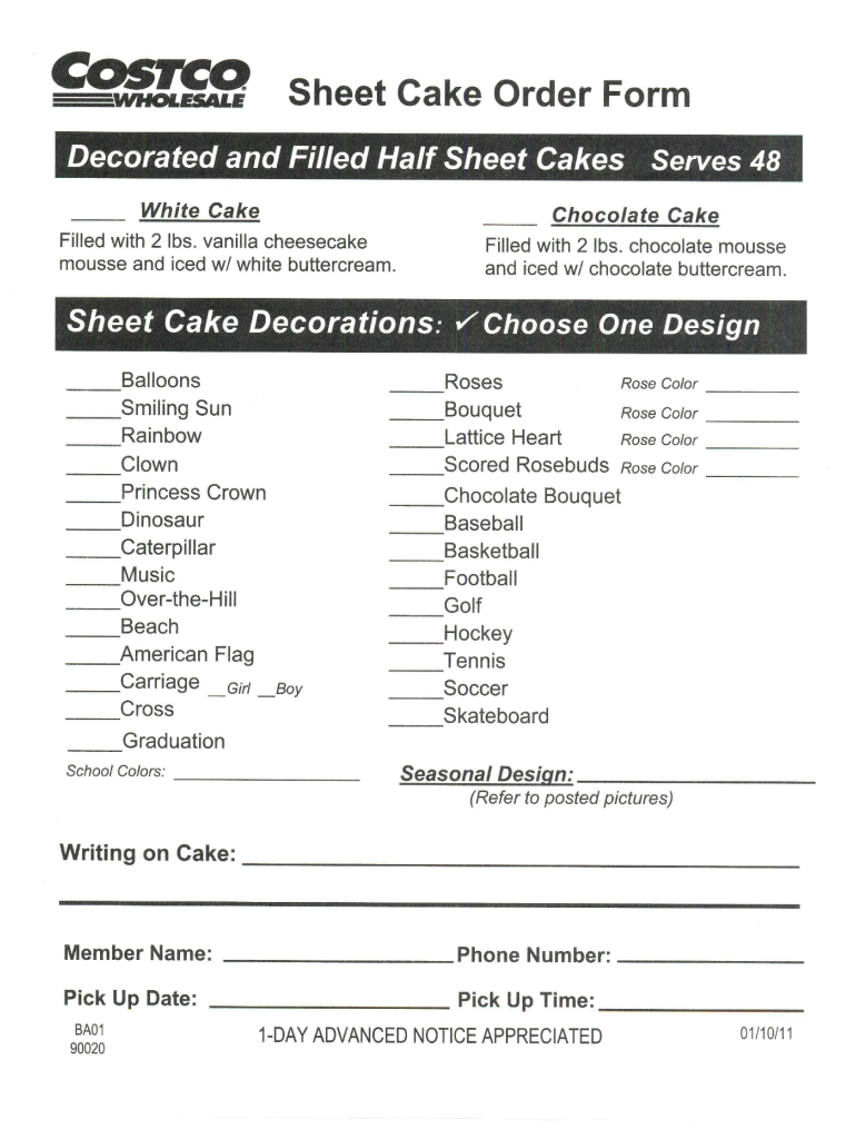 costco sheet cake order form