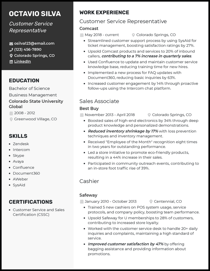 customer care resume sample