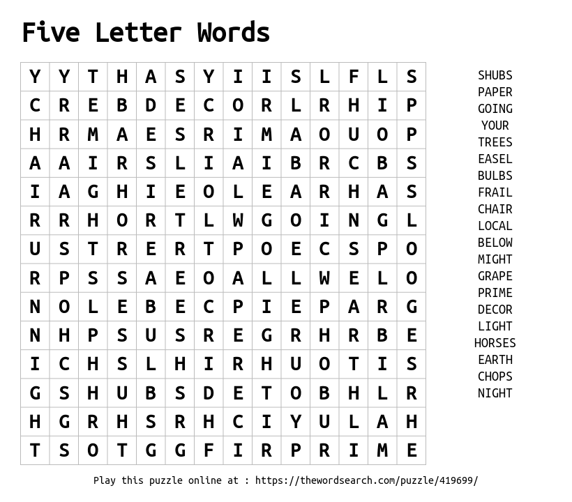 find 5 letter words from these letters