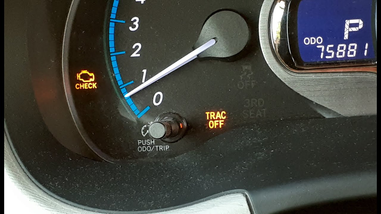 2012 toyota sienna check engine and trac off light