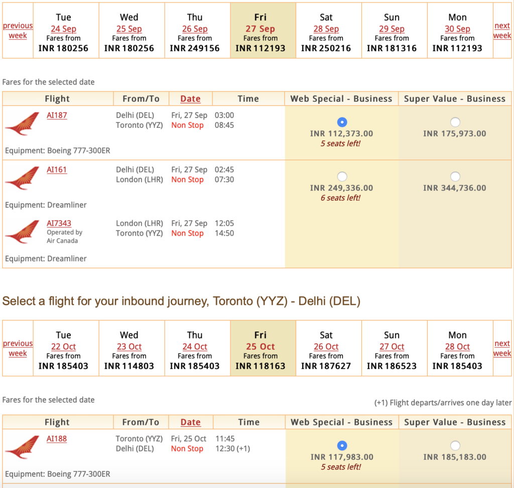 new delhi to toronto flight ticket