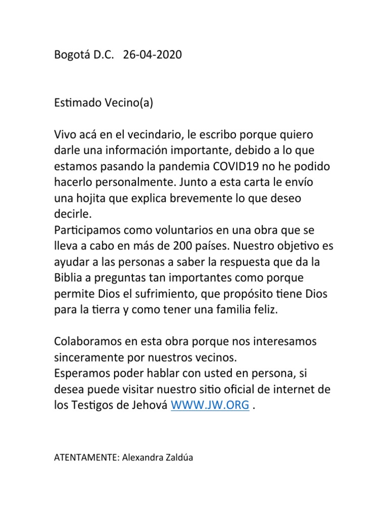 cartas de testigos de jehová