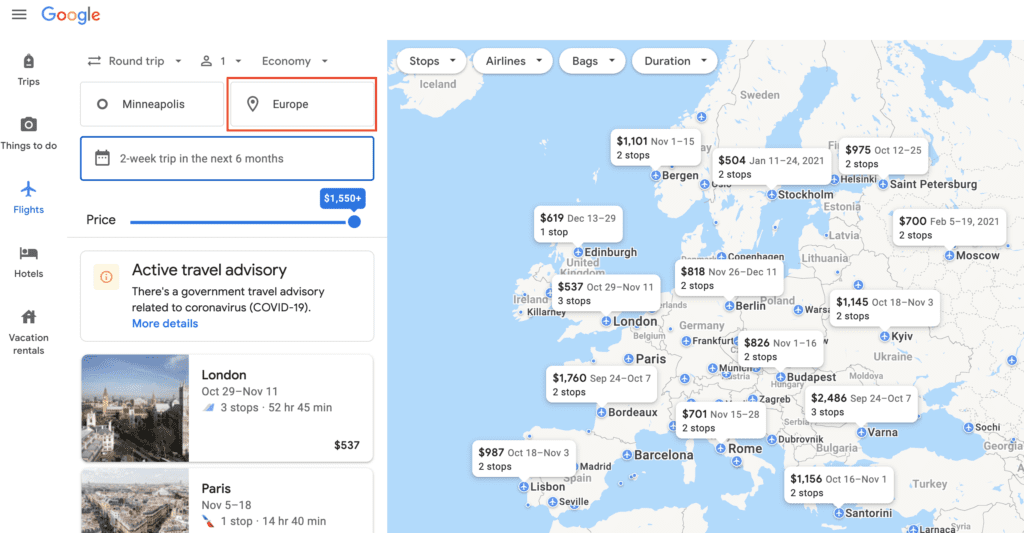 google flights anywhere