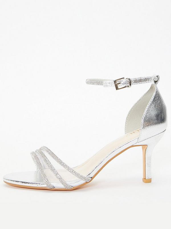 silver diamante low heels
