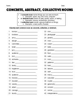 collective and abstract nouns worksheet