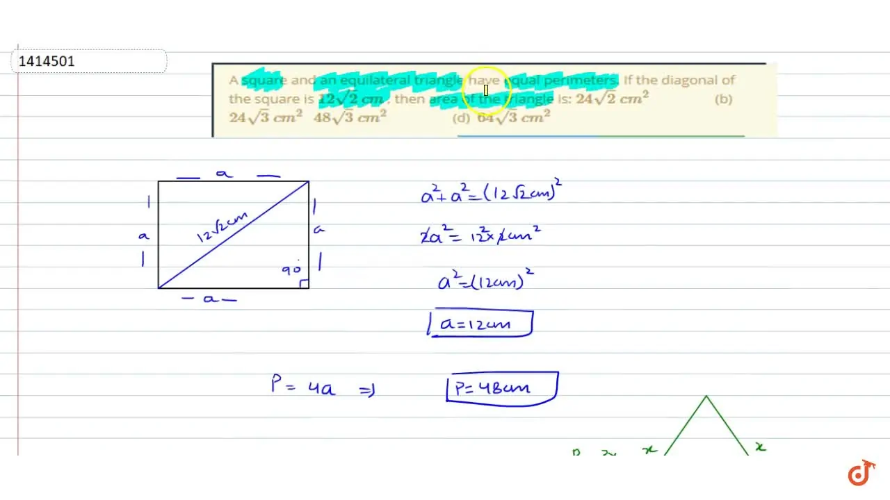 a square and an equilateral triangle have equal perimeters