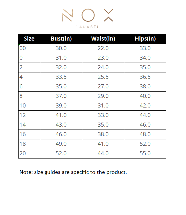 nox anabel size chart