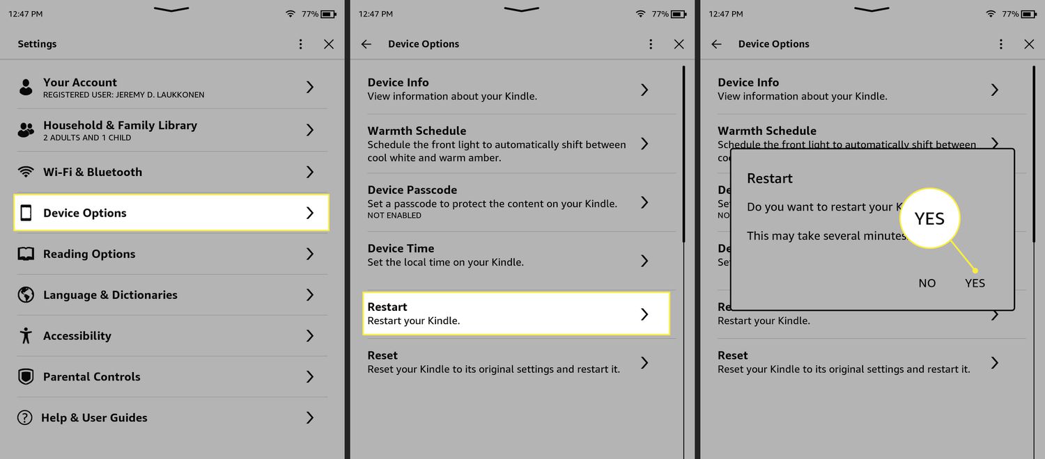 kindle restart