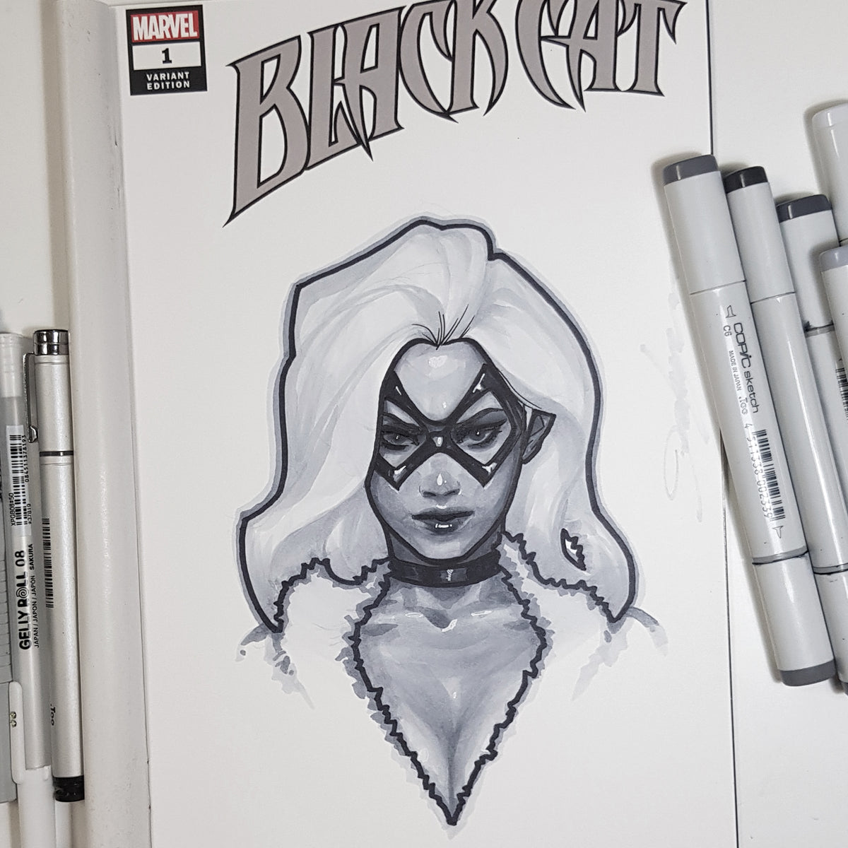 black cat drawing marvel