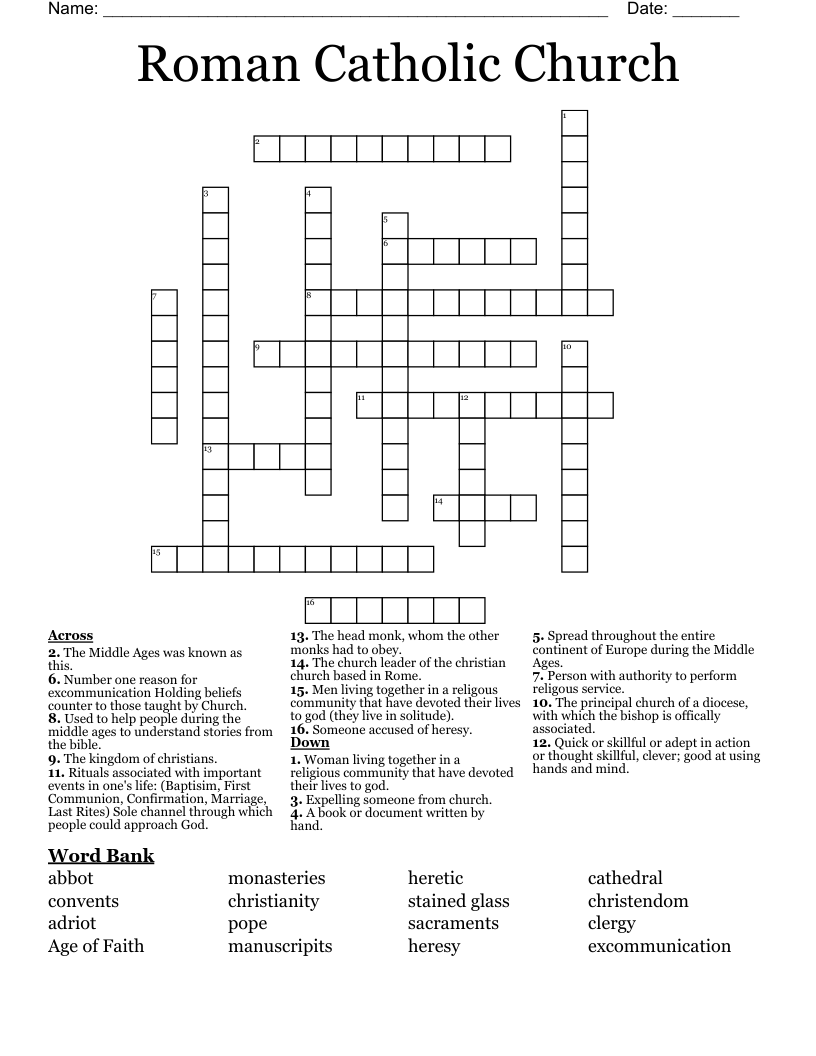 diocese crossword