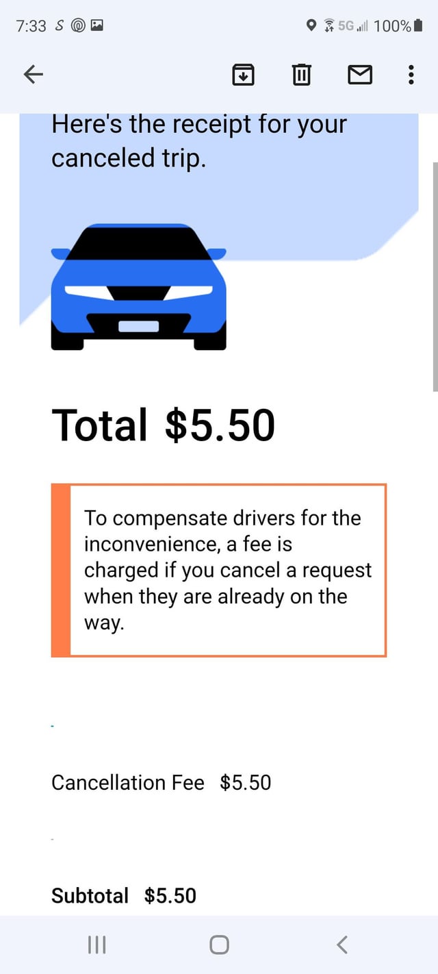 does uber charge for cancelled rides