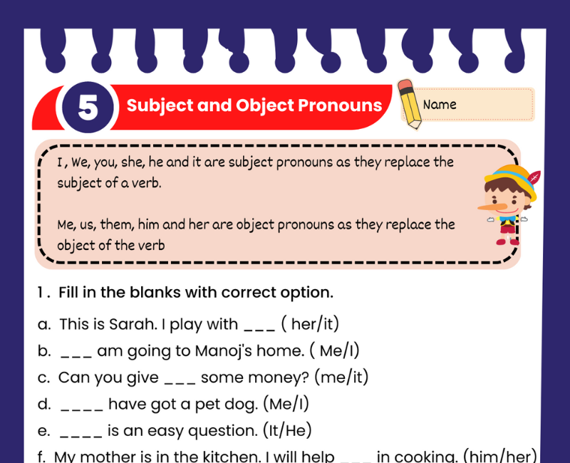 subject and object pronouns worksheets with answers pdf