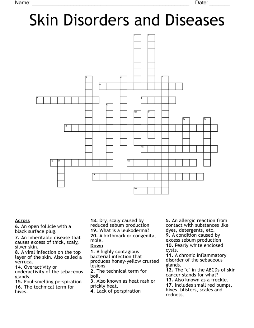 skin condition crossword clue