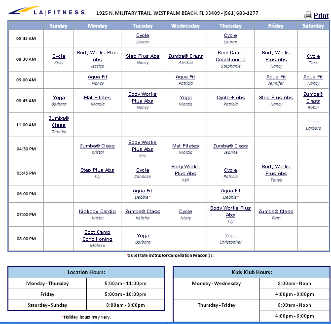 la fitness new brighton class schedule