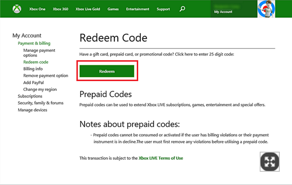 enter a code xbox