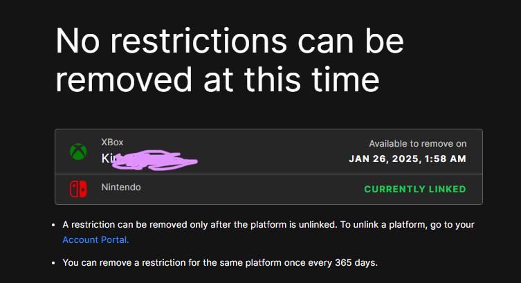 epic games remove restriction