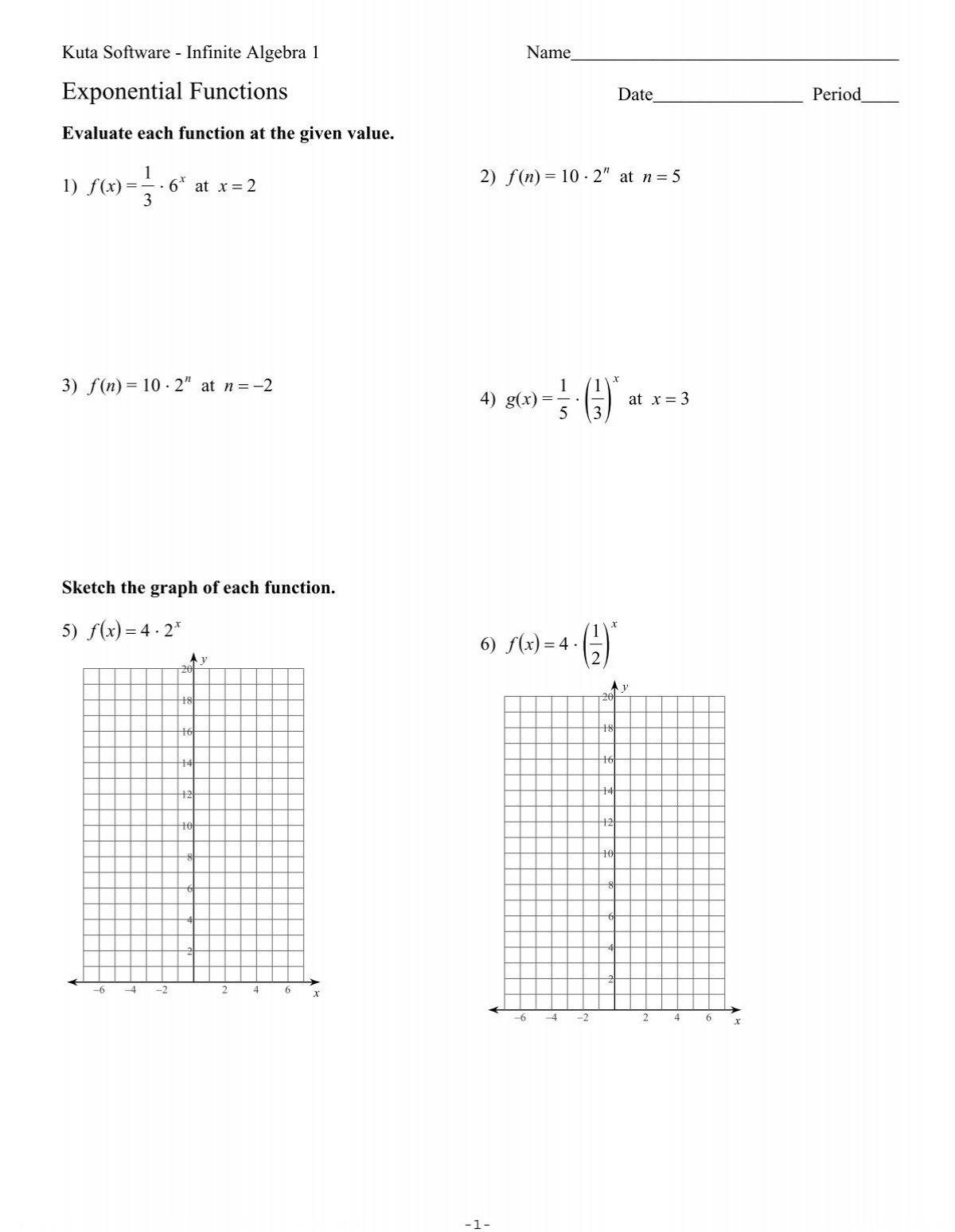 exponential functions kuta software