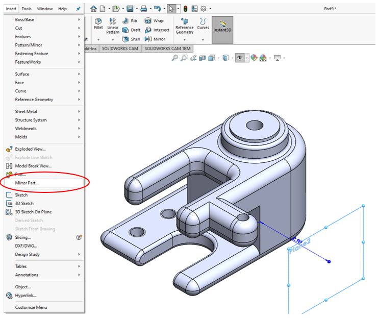 solidworks make mirrored part independent