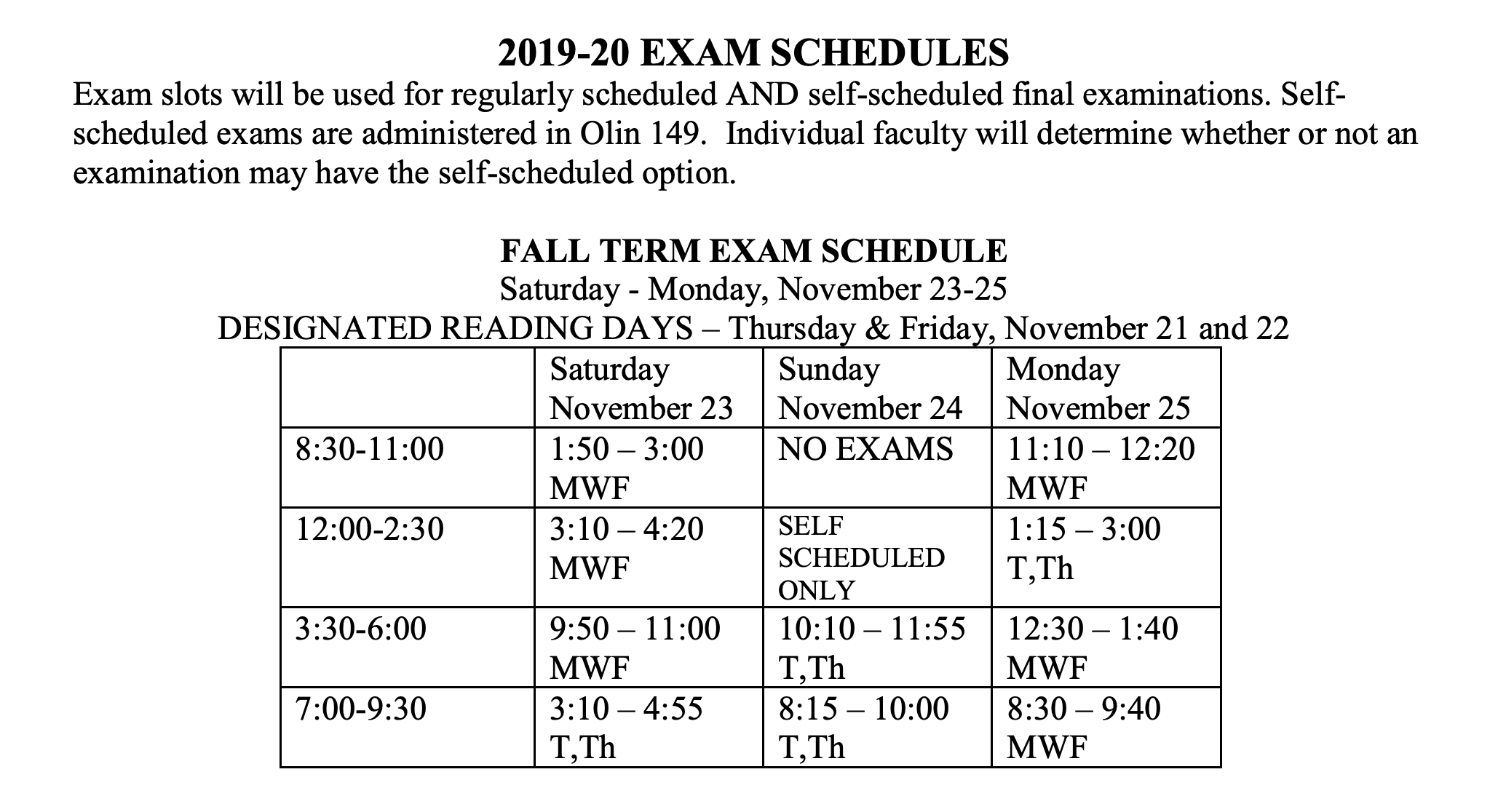 carleton exam schedule