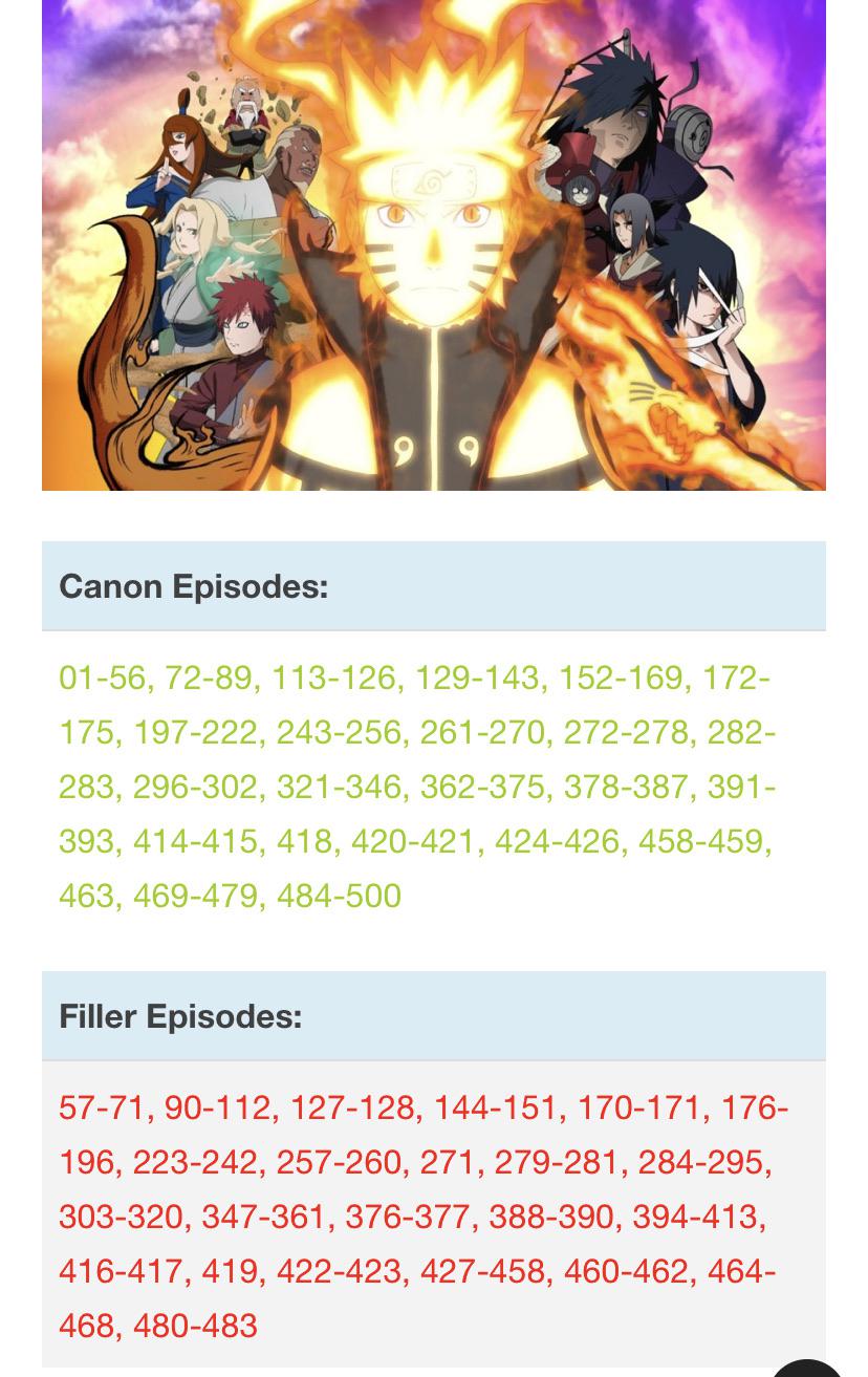 filler episodes in naruto