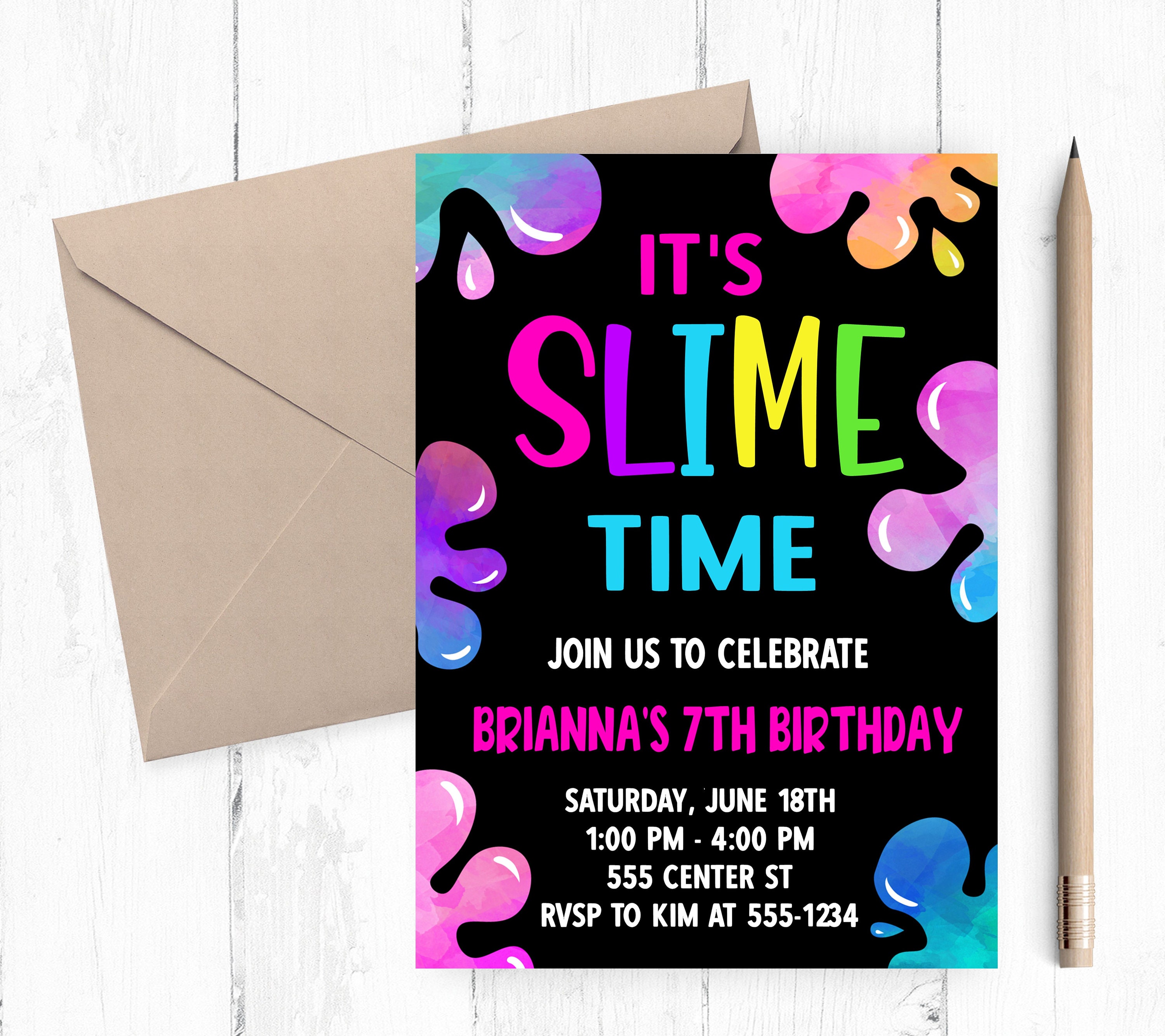 slime birthday party invitations