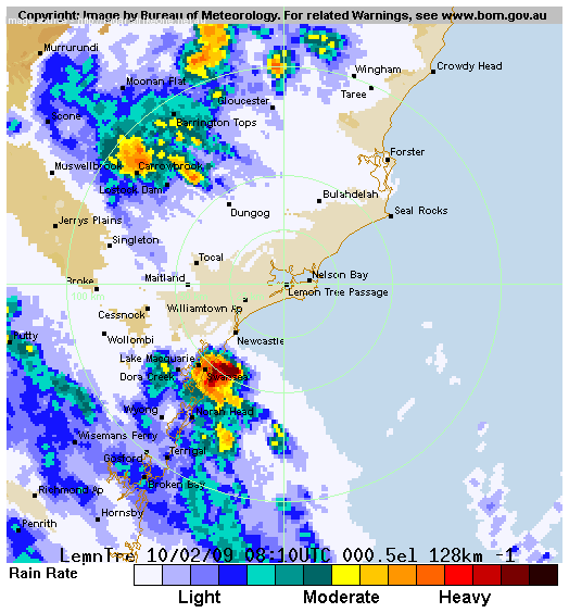 128 km newcastle radar