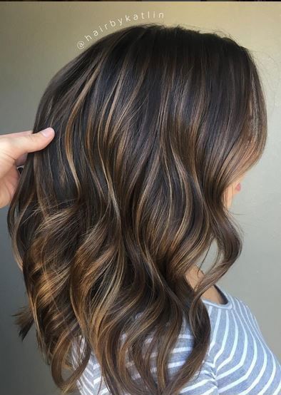 streaked blonde highlights on dark brown hair