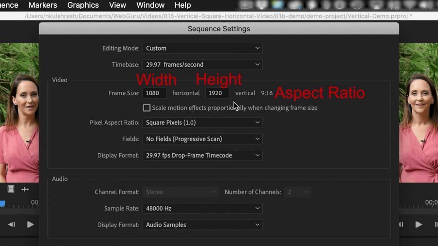 how to change frame size in premiere pro