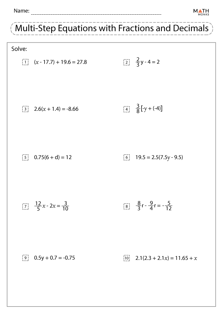 hard multi step equations worksheet pdf