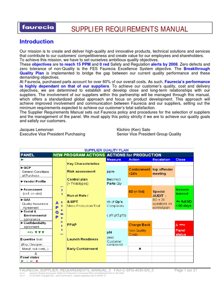 faurecia supplier requirements manual