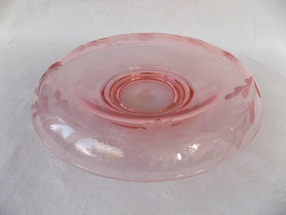 pink depression glass console bowl