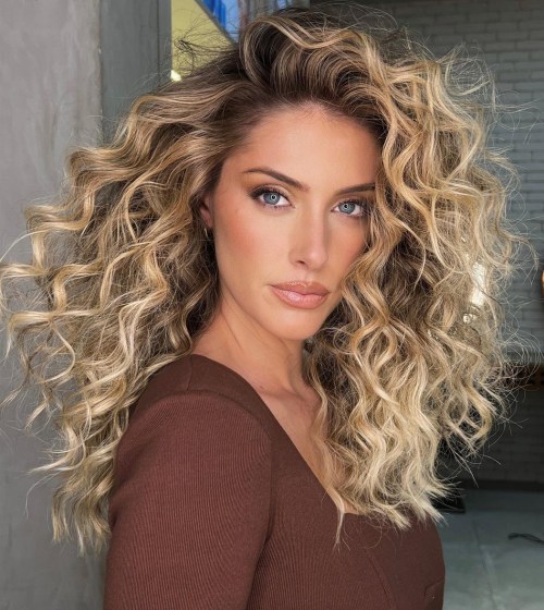 long blonde hair curly