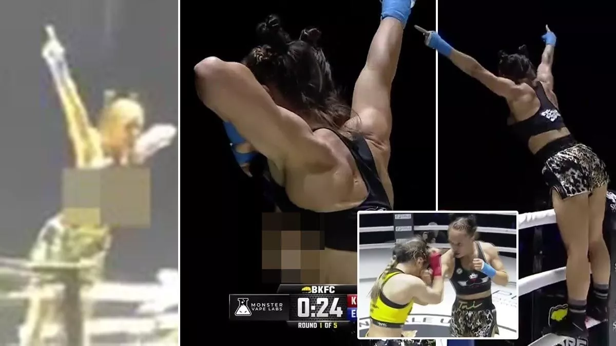 female boxer flashes boobs