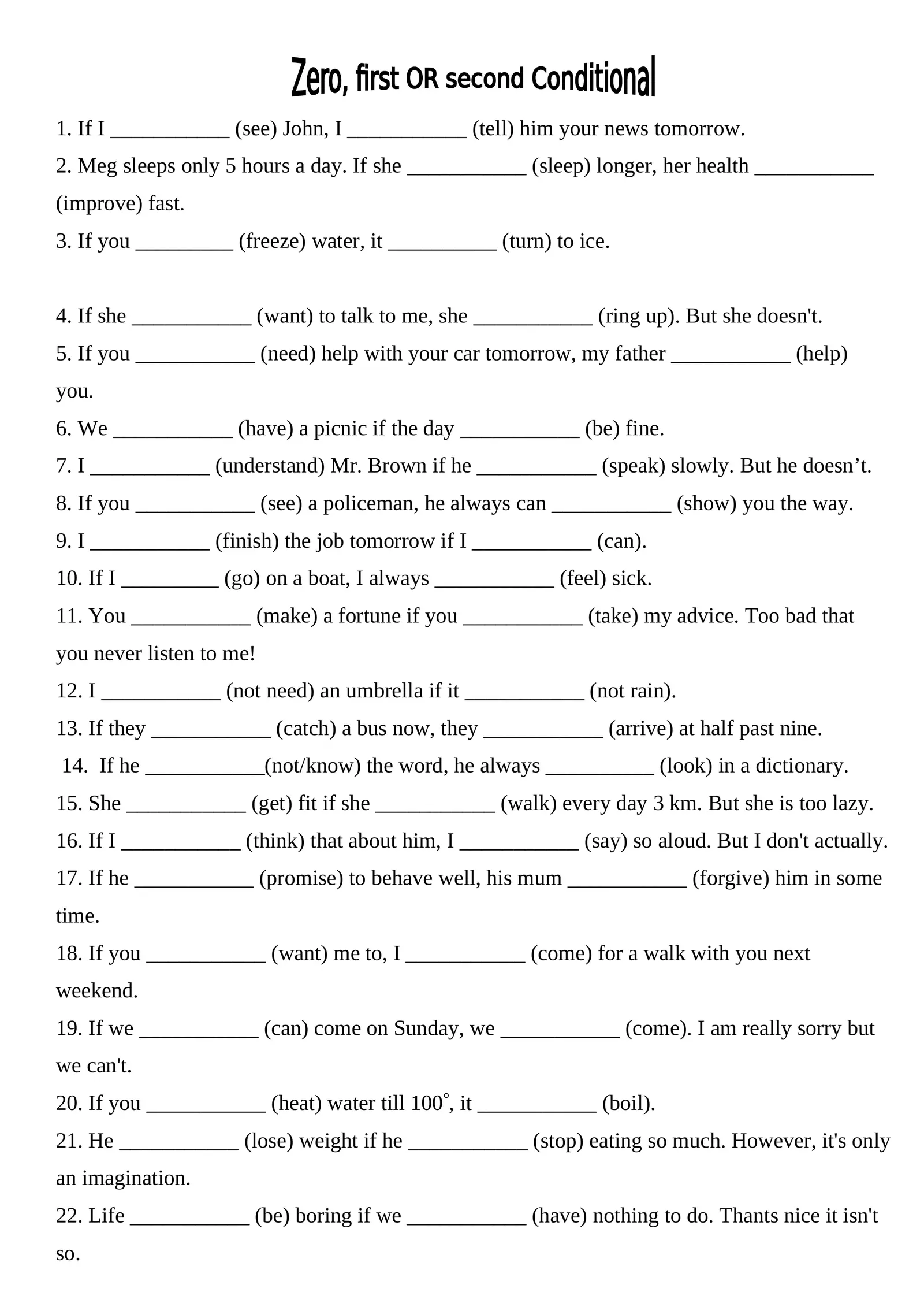 first and second conditionals exercises pdf