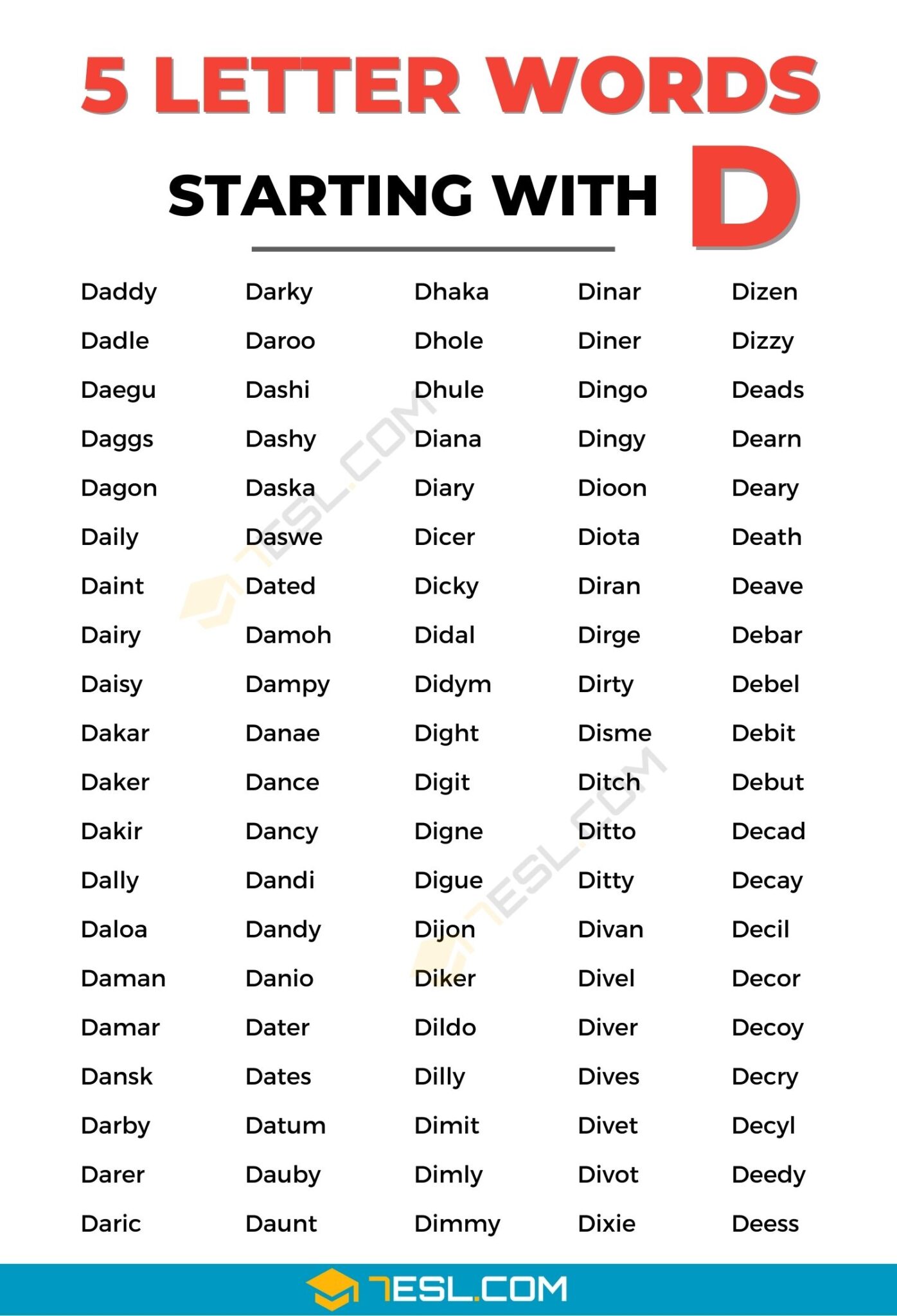 five letter words that start with de