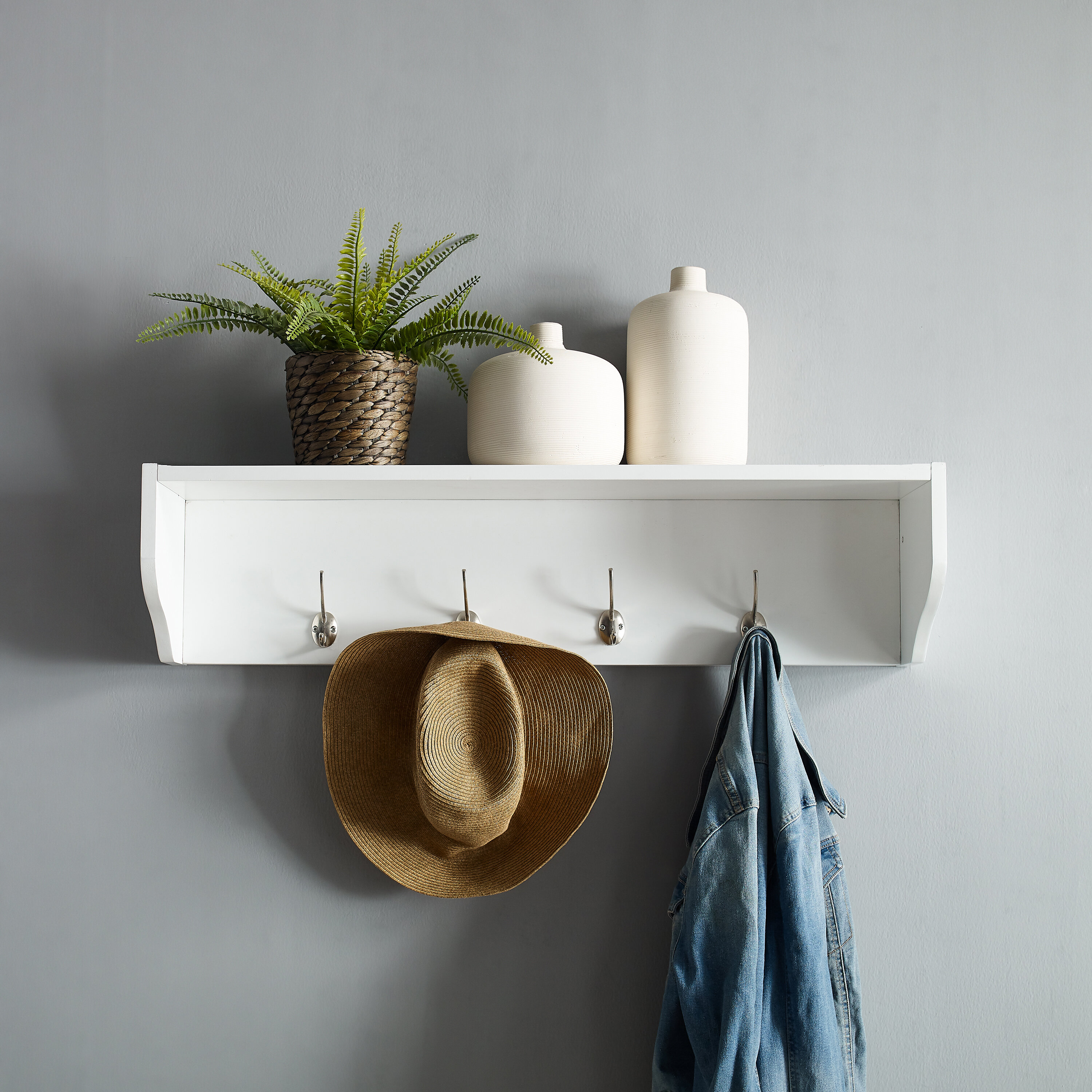 floating shelf with hooks