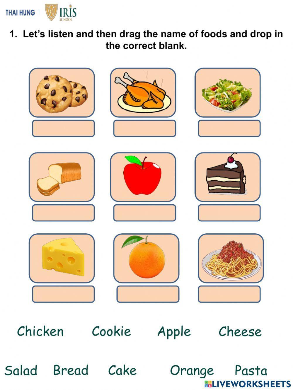 food worksheets for kindergarten