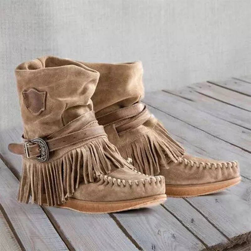 fringe moccasin boots womens