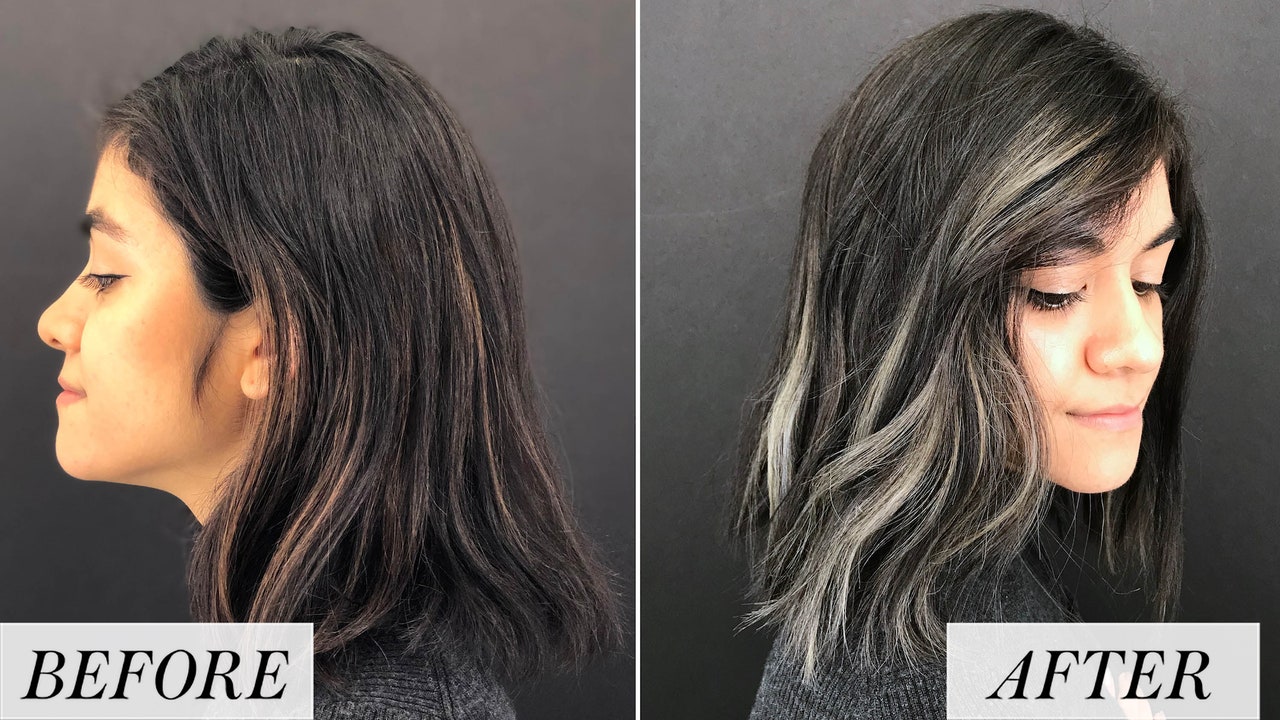 grey highlights on brown hair