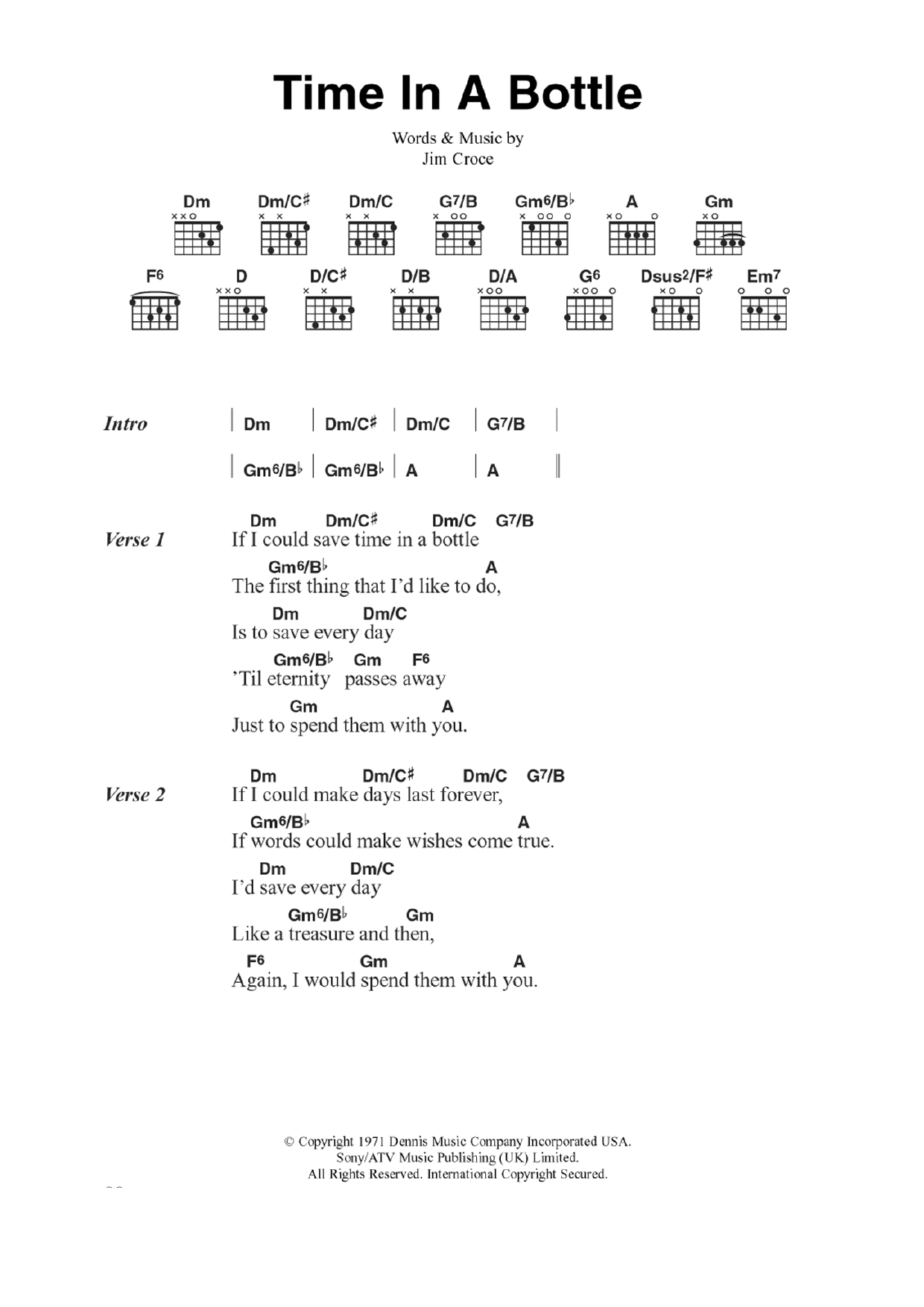 guitar chords time in a bottle