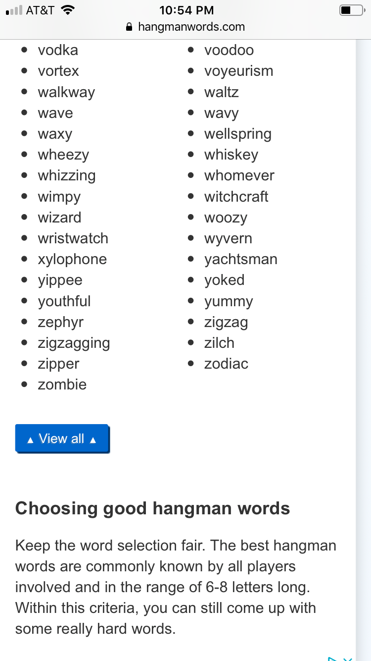 hardest words for hangman