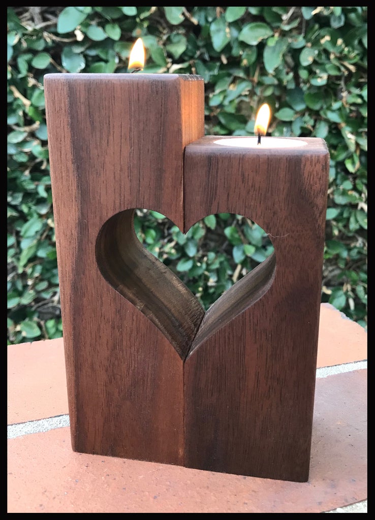 heart wooden candle holder