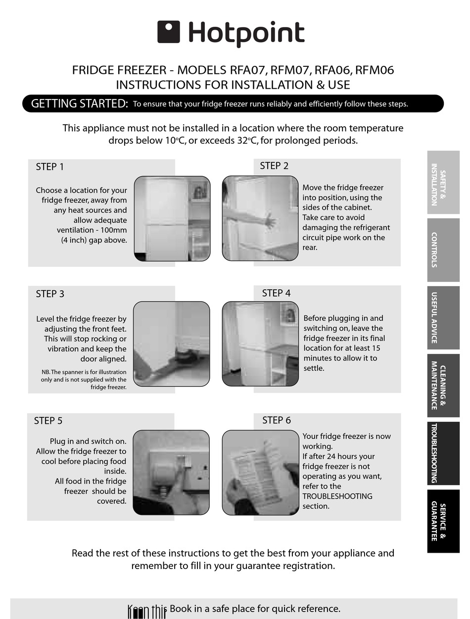 hotpoint fridge freezer instruction manual