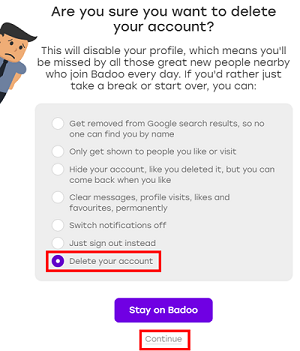 how to delete badoo profile