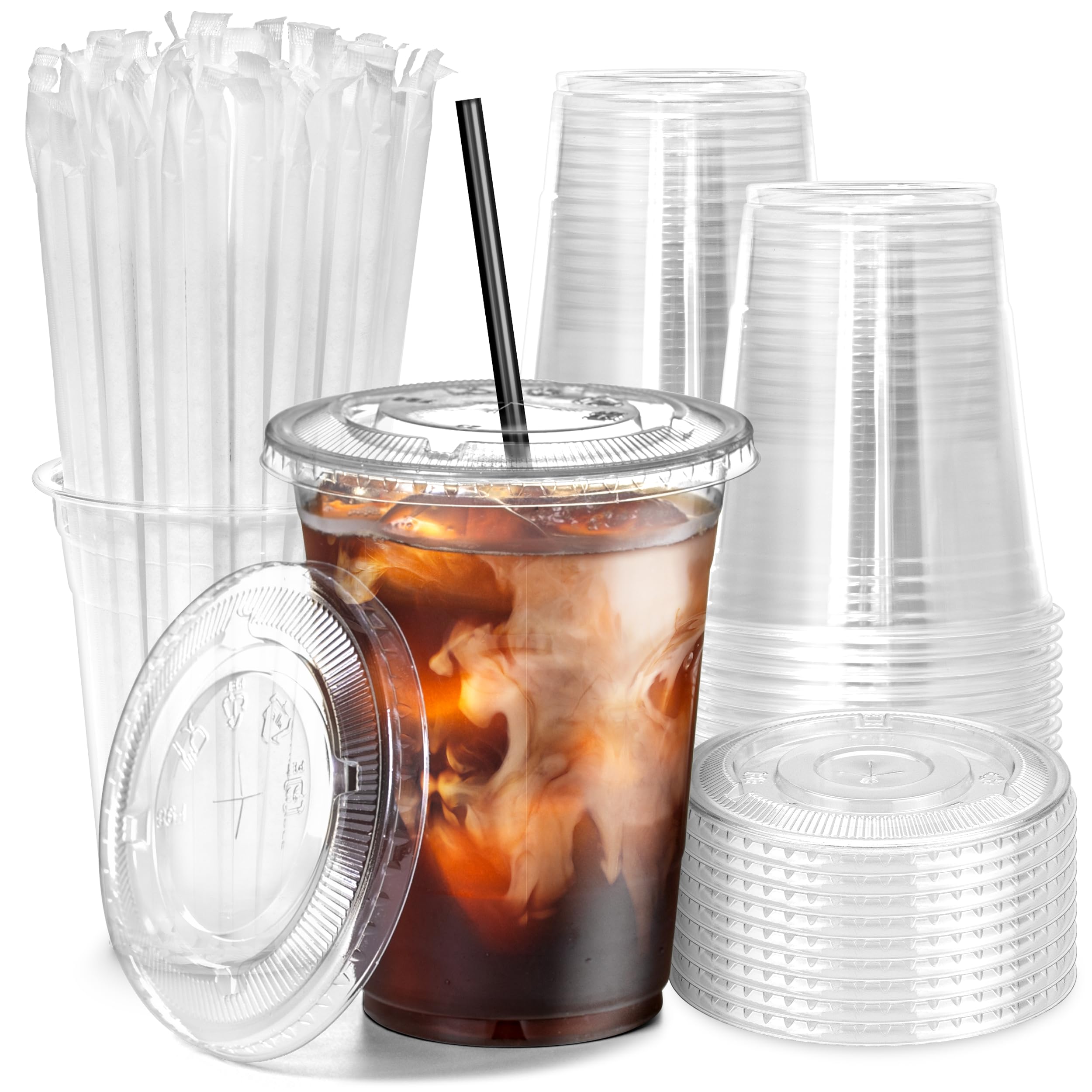 iced coffee cups with lids and straws