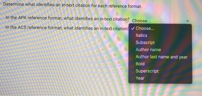 in the acs reference format what identifies an in-text citation